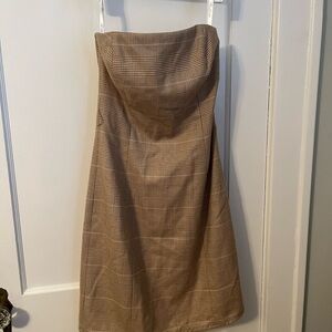 Shoshanna Strapless Plaid Dress in Tan